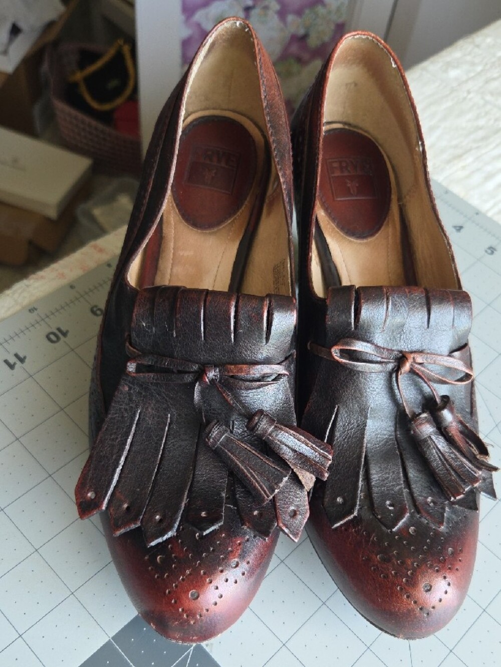 Frye Womens Leather Tassel Heeled Plateform - Brown - Picture 4 of 15